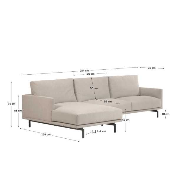 CANAPÉ GALENE 3 PLACES AVEC MÉRIDIENNE GAUCHE BEIGE 254 CM