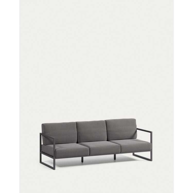 CANAPÉ COMOVA 3 PLACES 100 % POUR EXTÉRIEUR GRIS FONCÉ ET ALUMINIUM N