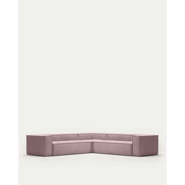 CANAPÉ D’ANGLE BLOK 6 PLACES VELOURS À GROSSES CÔTES ROSE 320 X 320 C