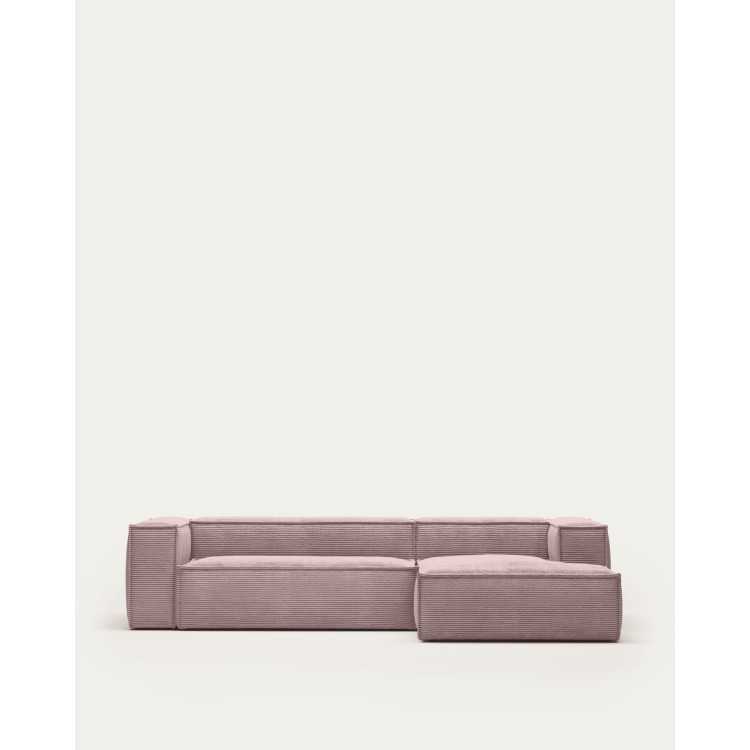 SOFÁ BLOK 3 LUGARES DIREITO MERIDIAN VELUDO COM GRANDE NERVURA ROSA 3