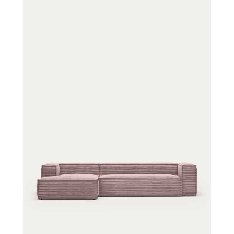 BLOK SOFÁ 4 LUGARES CANAL ESQUERDO VELUDO COM GRANDE NERVURA ROSA 3