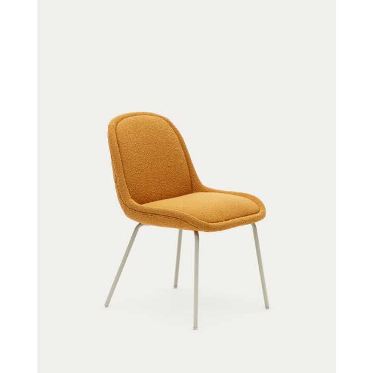 CHAISE AIMIN EN BOUCLETTE JAUNE ET PIEDS EN ACIER PEINT BEIGE MAT