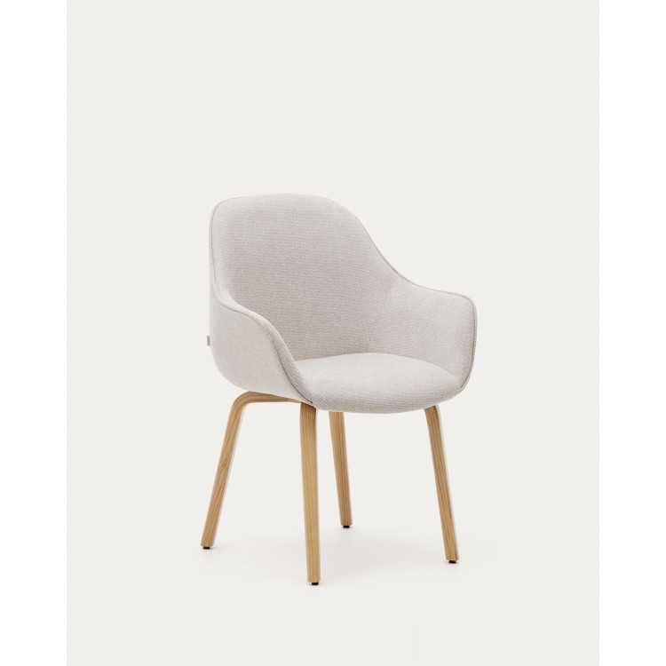 CHAISE ALELI EN CHENILLE BEIGE ET PIEDS EN BOIS DE FRÊNE AVEC FINITIO