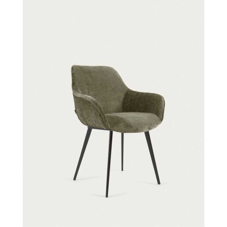 AMIRA CHAIR IN DARK GREEN CHENILLE AND BLACK PAINTED METAL LEGS