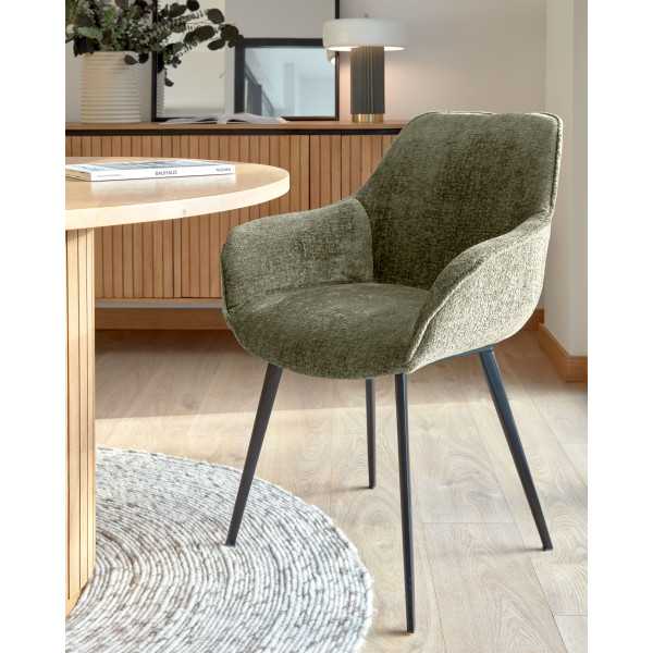 AMIRA CHAIR IN DARK GREEN CHENILLE...