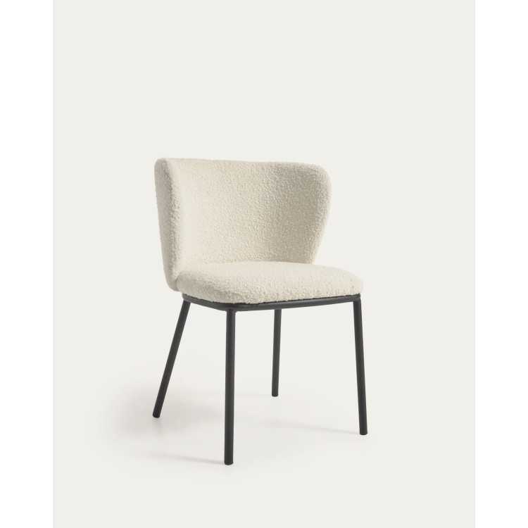 CADEIRA CISELIA BOUCLETTE DE METAL BRANCO E PRETO