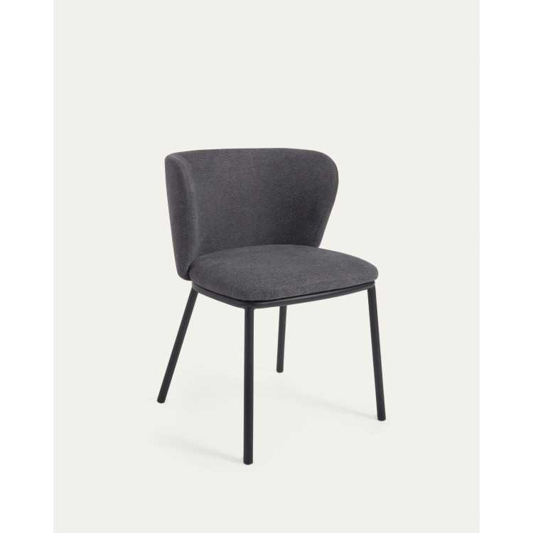 CISELIA CHAIR IN DARK GRAY CHENILLE AND BLACK STEEL