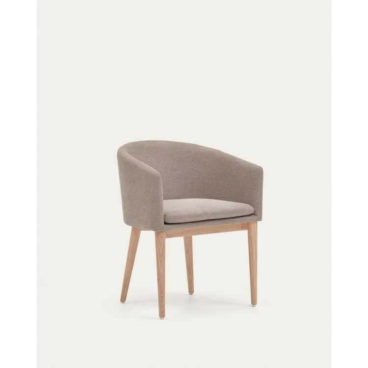CHAISE HARLAN EN CHENILLE MARRON ET PIEDS EN BOIS DE FRÊNE
