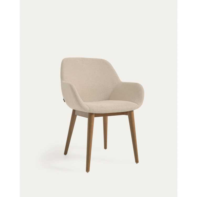 CHAISE KONNA BEIGE ET PIEDS EN BOIS DE FRÊNE MASSIF FONCÉ