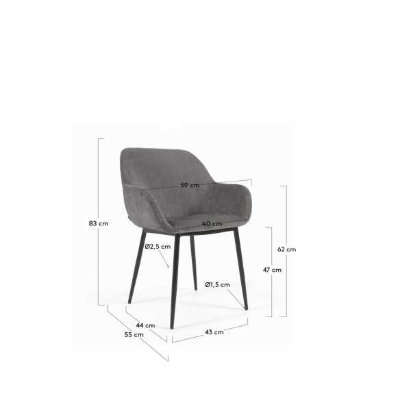 CHAISE KONNA EN CHENILLE GRIS FONCÉ...