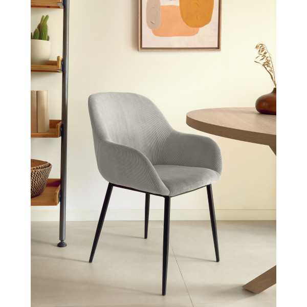 CHAISE KONNA EN VELOURS CÔTELÉ GRIS