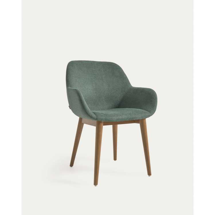 CHAISE KONNA VERTE ET PIEDS EN BOIS DE FRÊNE MASSIF FONCÉ