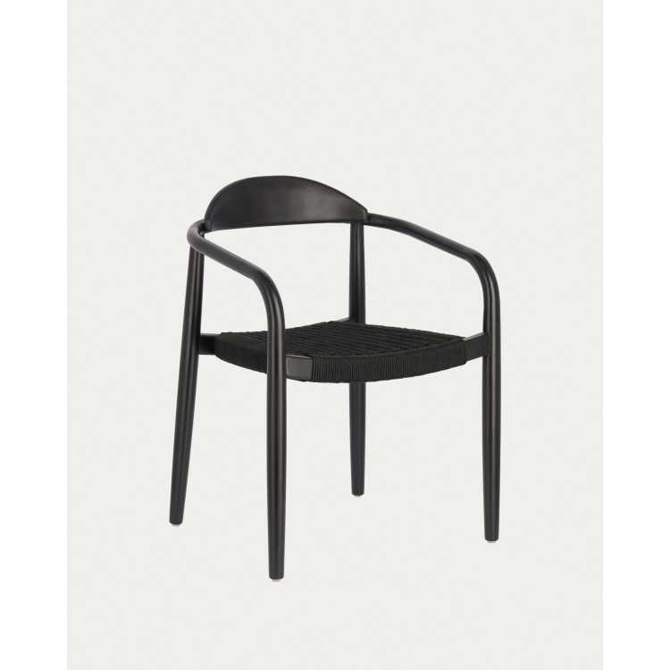 CHAISE NINA EN BOIS D'ACACIA MASSIF FINITION NOIR MAT ET CORDE NOIRE