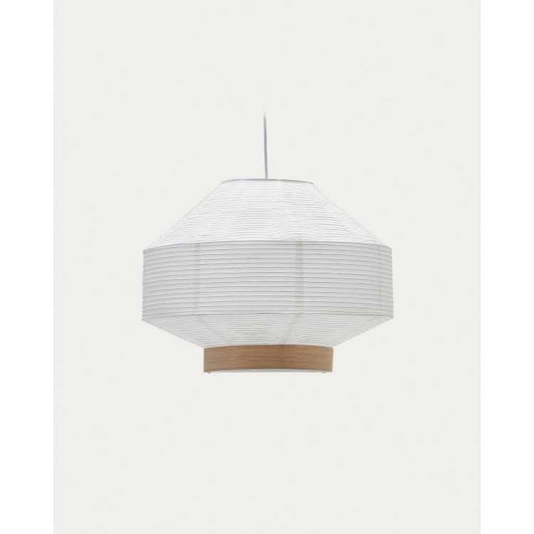 ABAT-JOUR POUR PLAFONNIER HILA 55 CM  PAPIER BLANC ET PLACAGE EN BOIS NATUREL