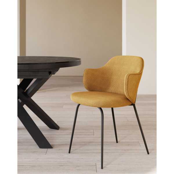 CHAISE YUNIA EN VELOURS MOUTARDE AVEC...