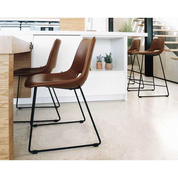 ZAHARA CHAIR IN BROWN POLYURETHANE AND STEEL LEGS WITH BLACK FINISH