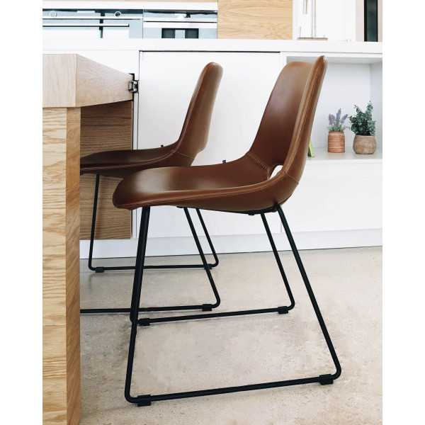 ZAHARA CHAIR IN BROWN POLYURETHANE AND STEEL LEGS WITH BLACK FINISH