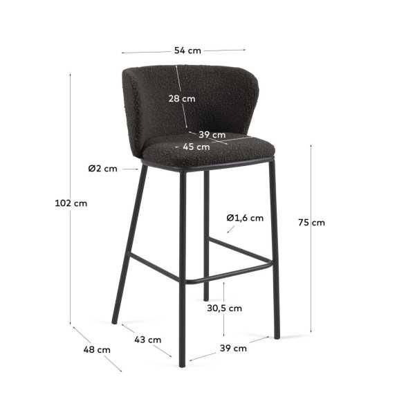 CISELIA STOOL IN BLACK LOOP WOOL AND...