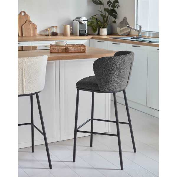 CISELIA STOOL IN BLACK LOOP WOOL AND...