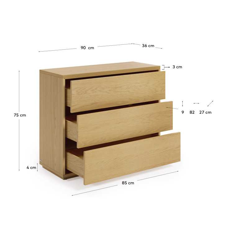 COM MODE ABILEN 3 DRAWERS IN OAK VENEER 90 X 75...