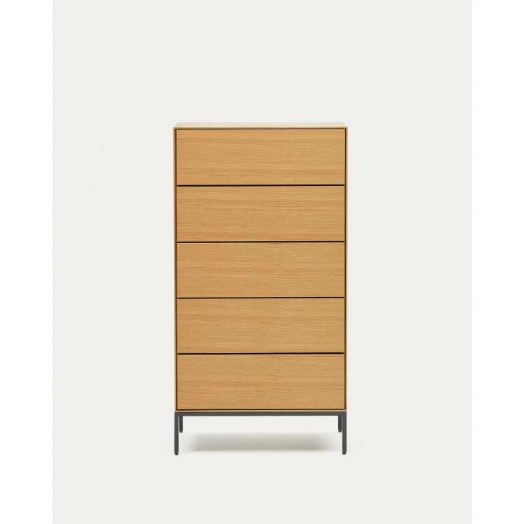 COM MODE VEDRANA 5 DRAWERS OAK VENEER AND BLACK STEEL LEGS 60