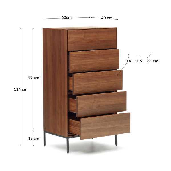 COM MODE VEDRANA 5 DRAWERS WALNUT...