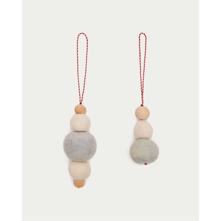 SET OF 2 DEMPSEY HANGING DECORATIONS ROUND FELT BALLS GR
