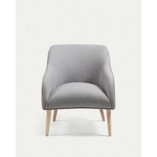 BOBLY GRAY ARMCHAIR AND WOODEN LEGS...