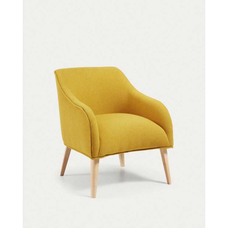 BOBLY MUSTARD YELLOW ARMCHAIR AND WOODEN FEET WITH NATURAL FINISH