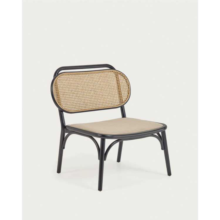 FAUTEUIL DORIANE BOIS D'ORME FINITION LAQUÉE NOIR SIÈGE AVEC REVÊTEME