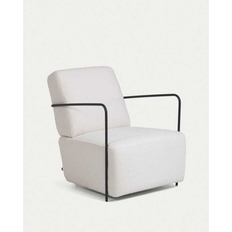 WHITE BOUCLETTE GAMER CHAIR AND BLACK PAINTED METAL