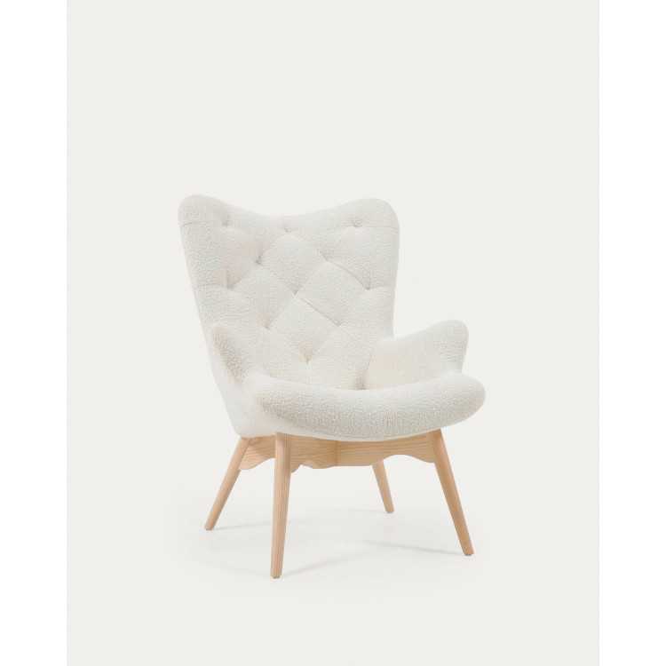 FAUTEUIL KODY EN TISSU BOUCLETTE ET PIEDS EN BOIS DE HÊTRE MASSIF
