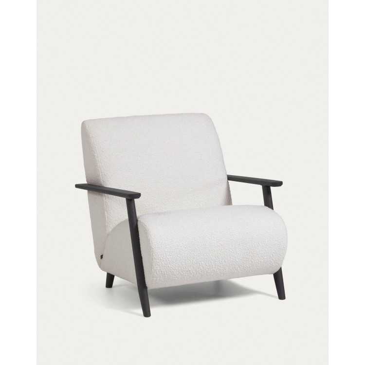 FAUTEUIL MEGHAN EFFET SHEARLING BLANC ET PIEDS EN BOIS DE FRÊNE FINIT