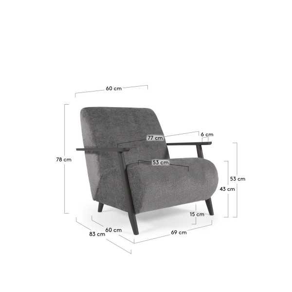 FAUTEUIL MEGHAN EN CHENILLE GRIS ET...