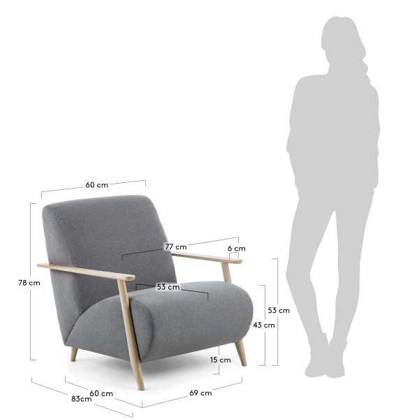 FAUTEUIL MEGHAN GRIS ET PIEDS EN BOIS...