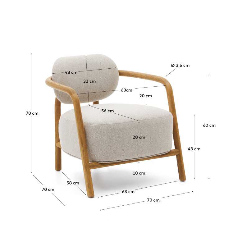 MELQUI BEIGE ARMCHAIR IN OAK WOOD WITH NATURAL...