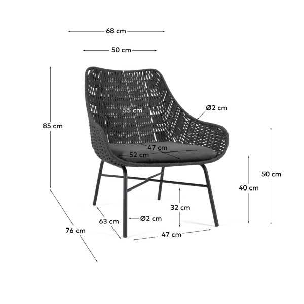 FAUTEUIL ABELI EN CORDE NOIR