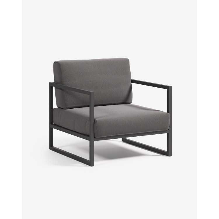 FAUTEUIL COMOVA GRIS FONCÉ 100 % POUR EXTÉRIEUR EN ALUMINIUM NOIR