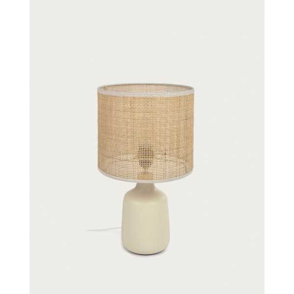 CANDEEIRO DE MESA ERNA EM CERÂMICA BRANCA E ACABAMENTO NATURAL EM BAMBU