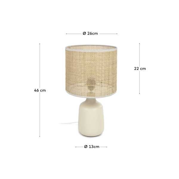 CANDEEIRO DE MESA ERNA EM CERÂMICA BRANCA E ACABAMENTO NATURAL EM BAMBU