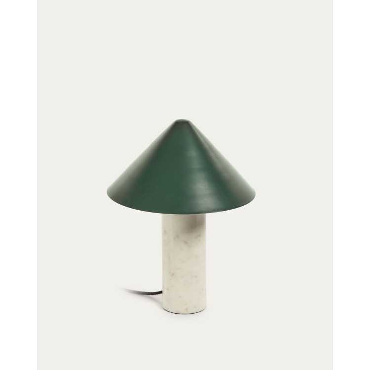 CANDEEIRO DE MESA VALENTIM EM MÁRMORE BRANCO E METAL PINTADO DE VERDE