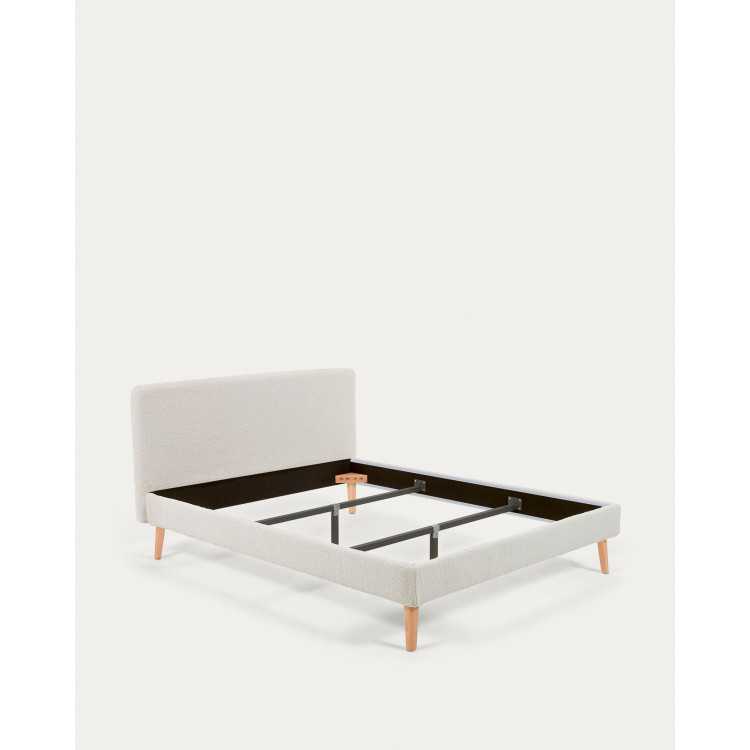 LIT DYLA BOUCLETTE BLANC ET PIEDS EN BOIS DE HÊTRE POUR MATELAS DE 16