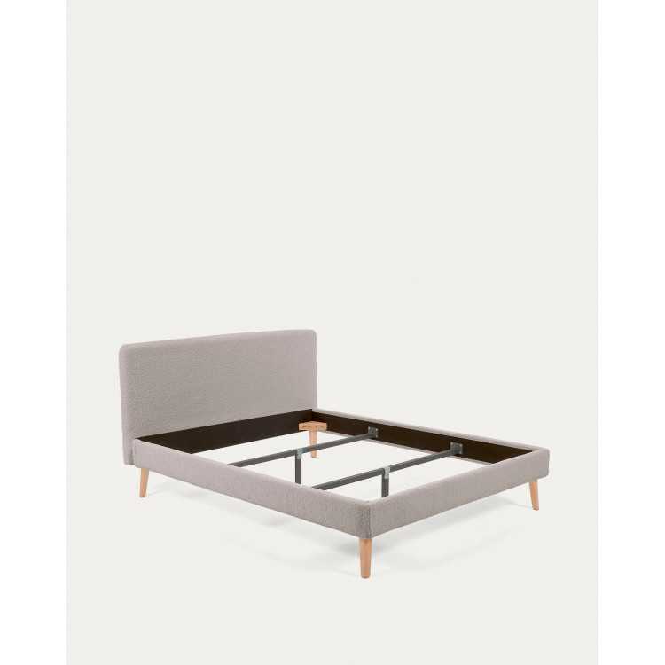 LIT DYLA BOUCLETTE GRIS CLAIR ET PIEDS EN BOIS DE HÊTRE POUR MATELAS 