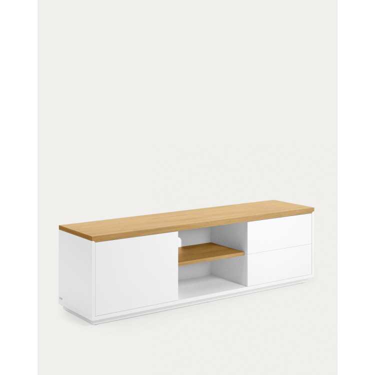 ABILEN TV CABINET 1 DOOR AND 2 DRAWERS OAK VENEER AND WHITE LACQUERED