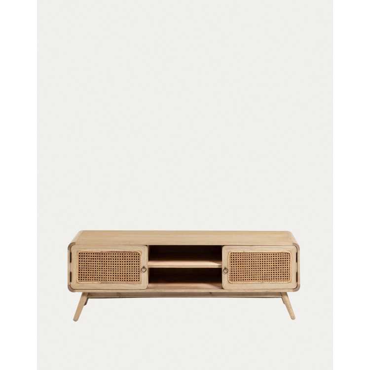 ARMÁRIO DE TV NALU 2 PORTAS EM MADEIRA MACIÇA E RATTAN 150 X 50 CM