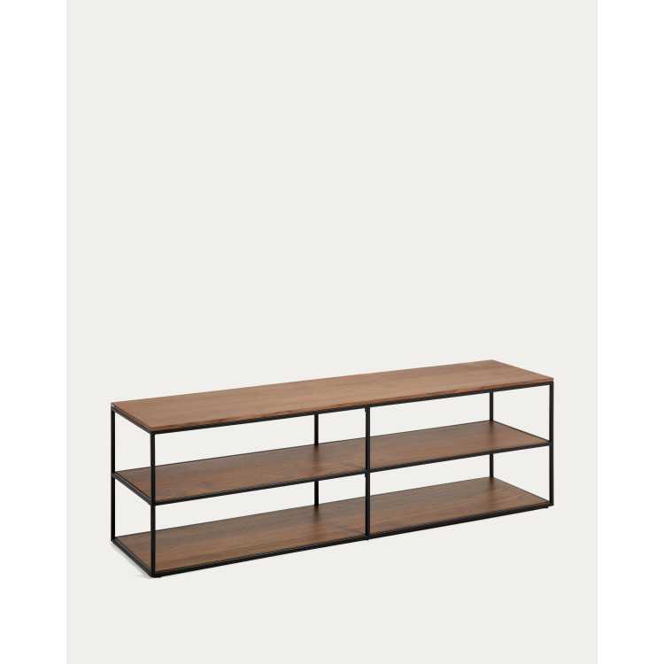 MEUBLE TV YOANA EN PLACAGE DE NOYER ET STRUCTURE EN MÉTAL NOIR 160 X 