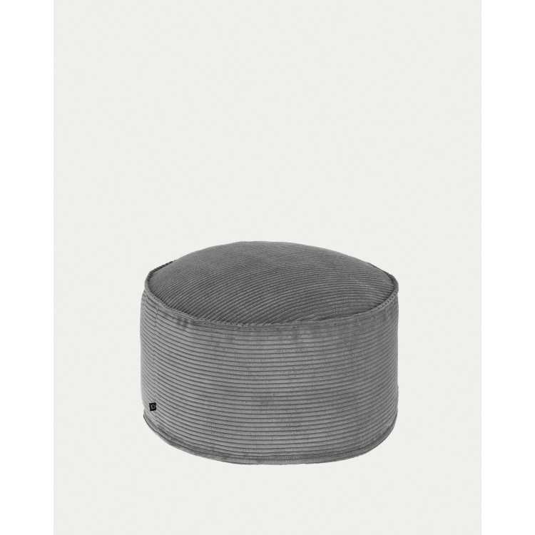 GRAND POUF WILMA VELOURS CÔTELÉ GROSSES CÔTES GRIS D 70 CM