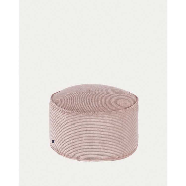GRAND POUF WILMA VELOURS CÔTELÉ GROSSES CÔTES ROSE D 70 CM