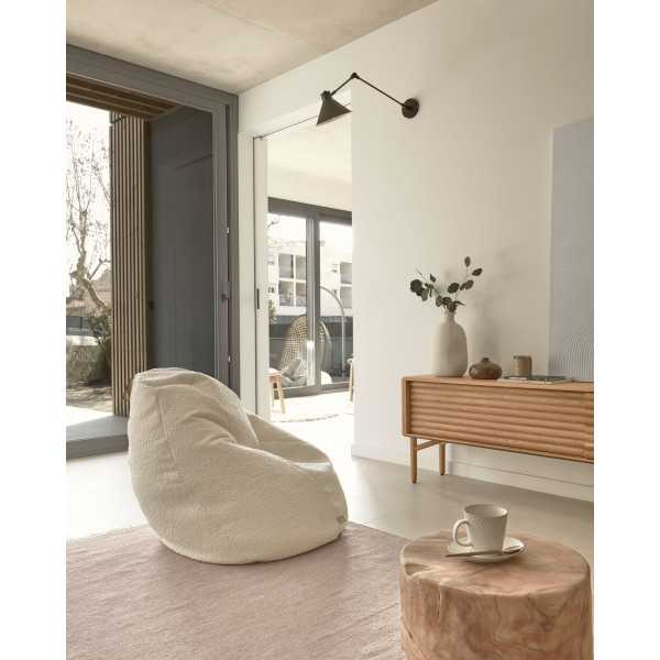 POUF VICKA EFFET SHEARLING BLANC D 70 CM