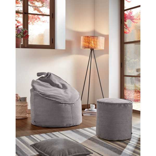 WILMA POUF CORDUROY GRANDE RIBS CINZA...